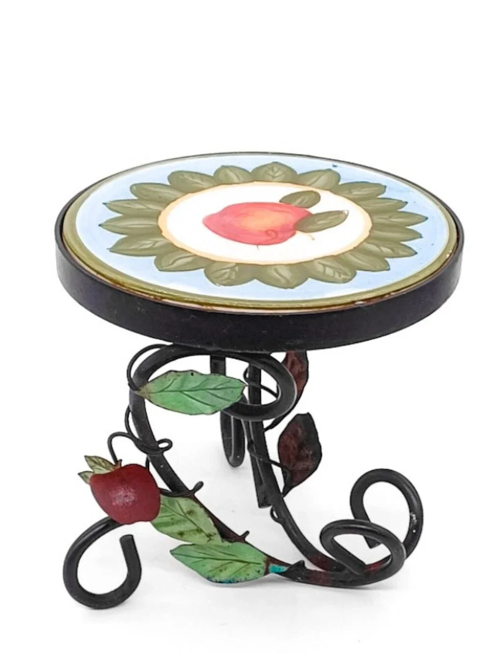 Rare Hand~Forged Wrought Iron French Art Bianca Plant Stand W/ Ivy Scroll